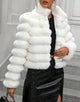 Fashion White Warm Plush Long Sleeve Short Women Winter Coat