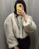 Grey Leisure Warm Plush Thickening Fur Women Winter Short Coat