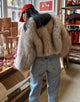 Grey Leisure Warm Plush Thickening Fur Women Winter Short Coat