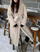 Grey Beige Hooded Warm Plush Fur Women Winter Long Coat with Belt