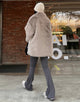 Grey Brown Lapel Medium and Long Warm Plush Fur Women Winter Coat