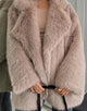 Grey Brown Lapel Medium and Long Warm Plush Fur Women Winter Coat