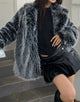 Black White Lapel Medium and Long Warm Plush Leisure Fur Women Winter Coat