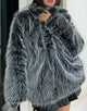 Black White Lapel Medium and Long Warm Plush Leisure Fur Women Winter Coat