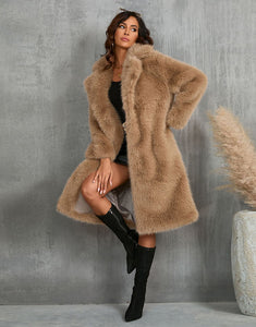 Camel Lapel Long Warm Plush High quality Leisure Fur Women Winter Coat