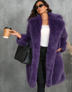 Camel Lapel Long Warm Plush High quality Leisure Fur Women Winter Coat