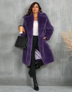 Camel Lapel Long Warm Plush High quality Leisure Fur Women Winter Coat