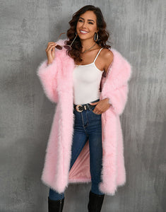 Camel Lapel Long Warm Plush High quality Leisure Fur Women Winter Coat