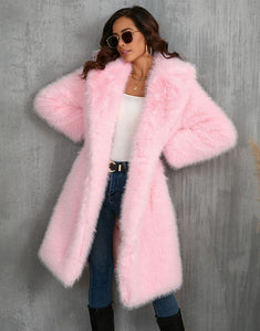 Camel Lapel Long Warm Plush High quality Leisure Fur Women Winter Coat