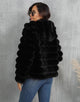 Black Hooded Short Warm Plush High quality Fluffy Fur Women Winter Coat