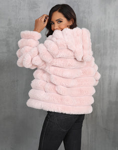 Black Hooded Short Warm Plush High quality Fluffy Fur Women Winter Coat