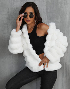 Black Hooded Short Warm Plush High quality Fluffy Fur Women Winter Coat