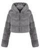 Khaki Hooded High quality Fashion Warm Fluffy Fur Women Winter Short Coat