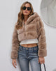 Khaki Hooded High quality Fashion Warm Fluffy Fur Women Winter Short Coat