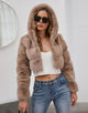 Khaki Hooded High quality Fashion Warm Fluffy Fur Women Winter Short Coat