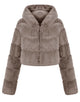 Khaki Hooded High quality Fashion Warm Fluffy Fur Women Winter Short Coat