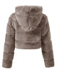 Khaki Hooded High quality Fashion Warm Fluffy Fur Women Winter Short Coat