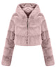 Khaki Hooded High quality Fashion Warm Fluffy Fur Women Winter Short Coat