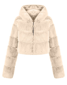 Khaki Hooded High quality Fashion Warm Fluffy Fur Women Winter Short Coat