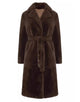 Coffee Fashion Lapel Warm Fluffy Fur Women Winter Long Coat with Belt