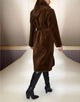 Coffee Fashion Lapel Warm Fluffy Fur Women Winter Long Coat with Belt