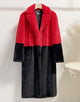 Red Black Fashion Lapel Loose Warm Fluffy Fur Women Winter Long Coat