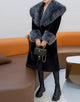 Black Fashion Lapel Warm Fluffy Fur Women Winter Long Coat with Belt