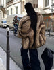 Grey Brown Fashion Lapel Loose Warm Fluffy Fur Women Winter Long Coat