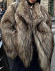 Grey Brown Fashion Lapel Loose Warm Fluffy Fur Women Winter Long Coat