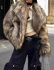 Grey Brown Fashion Lapel Loose Warm Fluffy Fur Women Winter Long Coat