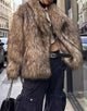 Grey Brown Fashion Lapel Loose Warm Fluffy Fur Women Winter Long Coat