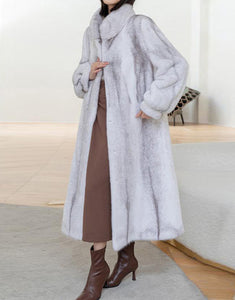 White Fashion Turtleneck Loose Warm Plush Fur Women Winter Long Coat