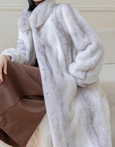 White Fashion Turtleneck Loose Warm Plush Fur Women Winter Long Coat