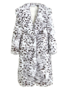 Black White Leopard Print Fashionable Young Style Fur Coat Long Over Knee Ladies Coat