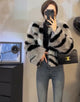 Grey Zebra Fur Fashion Short Plush Cardigan Top Women Coat