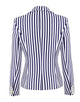 White Blue Stripe Peaked Lapel Women Slim Fit Blazer