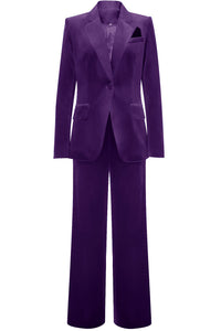 Royal Blue Velvet Notched Lapel Single Button Women Suit