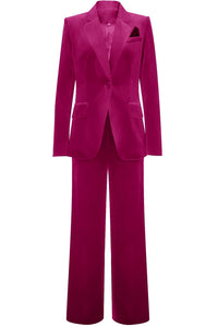 Royal Blue Velvet Notched Lapel Single Button Women Suit