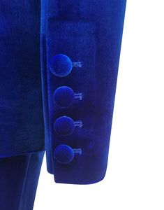 Royal Blue Velvet Notched Lapel Single Button Women Suit