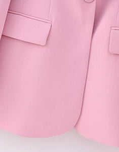 Pink Shawl Lapel Single Buckle 2 Pieces Women Suit