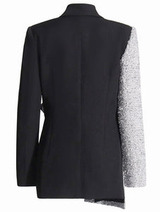 Fashion Silver Black Peaked Lapel Slim Fit Women Blazer