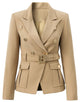 Light Brown Peaked Lapel Single Buckle Women Blazer with Belt