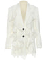 White Notched Lapel Ruffles Single Breasted Women Blazer