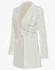 White Peaked Lapel Double Buckle Crystal Decorate Slim Fit Women Blazer