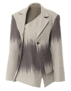 Fashion Grey Notched Lapel Single Breasted Contrasting Colors Women Blazer