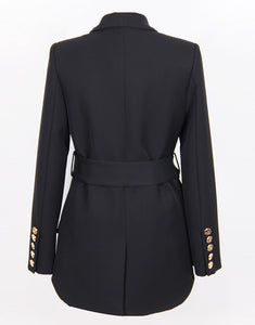 Black Shawl Lapel Double Breasted Women Blazer with Belt