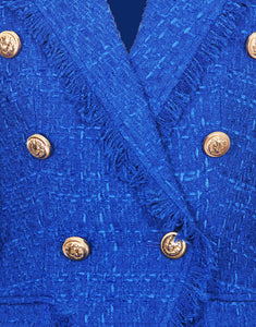 Royal Blue Notched Lapel Double Breasted Tassel Women Blazer