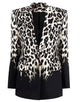 Black White Leopard Pattern Peaked Lapel Single Buckle Women Blazer