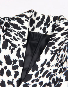 Black White Leopard Pattern Peaked Lapel Single Buckle Women Blazer