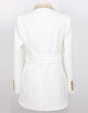 White Shawl Lapel Double Breasted Beading Women Blazer with Belt